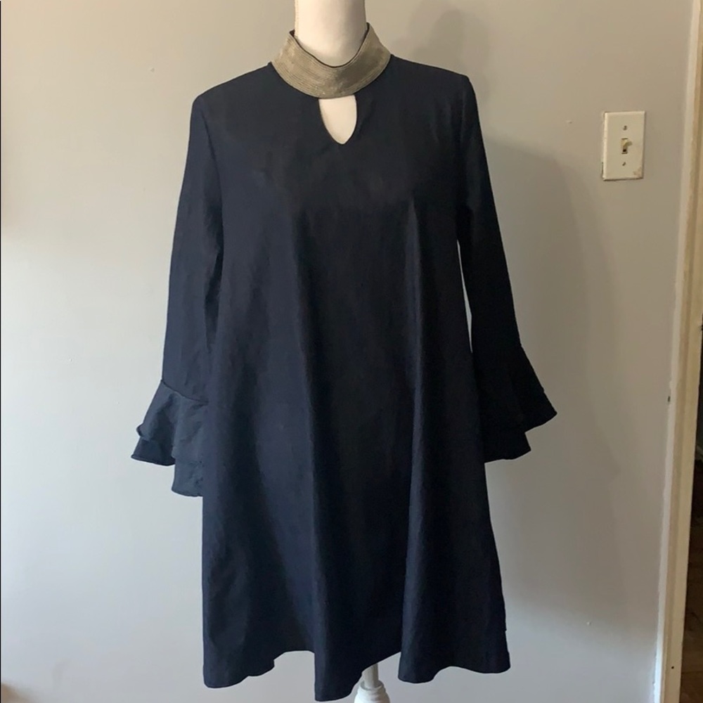 Nassau girl jeans dress-diamond beaded neck